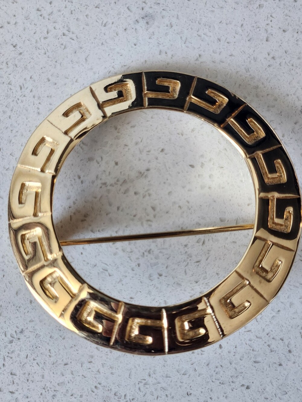 Vintage Givenchy Gold Greek Key Circle Brooch Pin